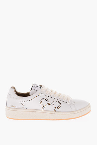 DISNEY Leather Low-Top Sneakers with Golden Perforated of Mickey Mouse Shape