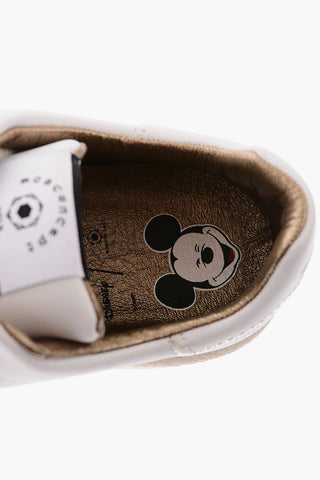 DISNEY Leather Low-Top Sneakers with Golden Perforated of Mickey Mouse Shape