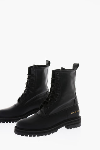 WOMAN 4cm track sole leather Combat boots with golden-print