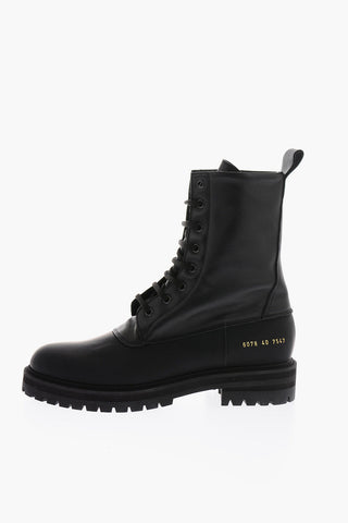 WOMAN 4cm track sole leather Combat boots with golden-print