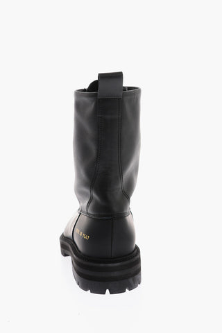 WOMAN 4cm track sole leather Combat boots with golden-print