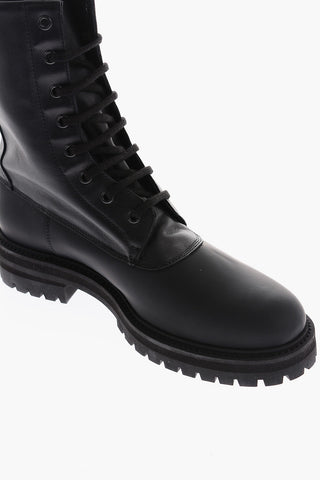 WOMAN 4cm track sole leather Combat boots with golden-print