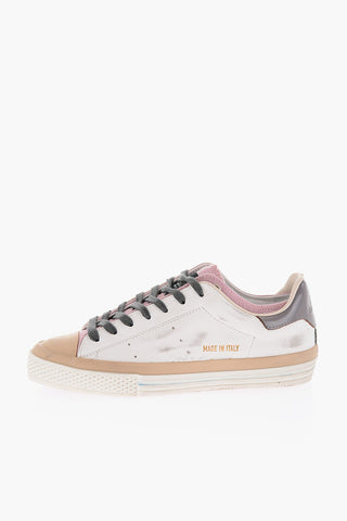 vintage effect leather and fabric STARLESS LOW sneakers