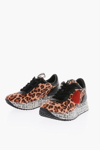 LOVE animal patterned leather and fabric sneakers with logoed sole