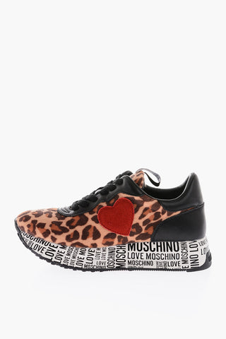 LOVE animal patterned leather and fabric sneakers with logoed sole