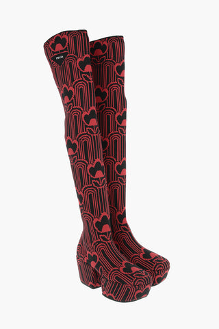 Stivali alla coscia in Jacquard con Suola Statement 7,5cm