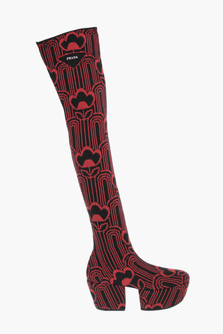 Stivali alla coscia in Jacquard con Suola Statement 7,5cm