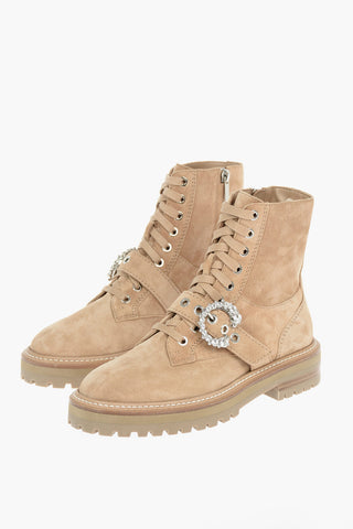 Suede Leather CORA Ankle Boots with Crystal Buckle
