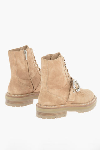 Suede Leather CORA Ankle Boots with Crystal Buckle
