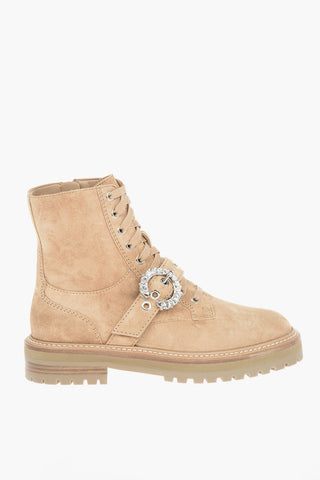 Suede Leather CORA Ankle Boots with Crystal Buckle