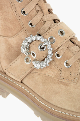 Suede Leather CORA Ankle Boots with Crystal Buckle