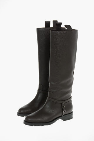 Grained Leather MINI PRINCE Knee-high Boots with Buckle embellishment 3cm