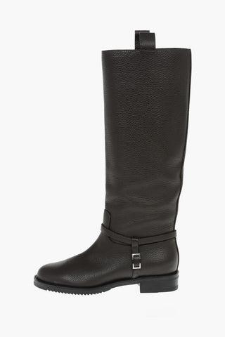 Grained Leather MINI PRINCE Knee-high Boots with Buckle embellishment 3cm