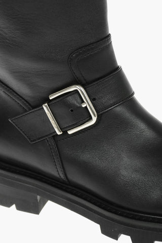 Leather BIKER Knee-high Boots embellished with Buckles