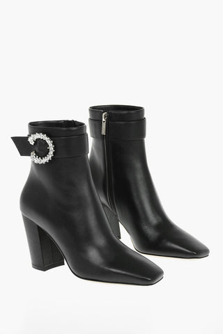 Soft Leather MYAN Ankle Booties with Crystal  9cm