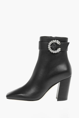 Soft Leather MYAN Ankle Booties with Crystal  9cm