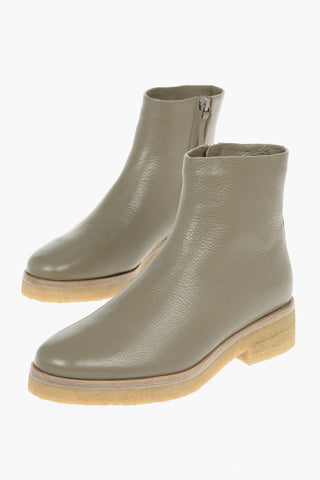 Grained Leather BORIS Shearling Ankle Boots with Side Zip Fastening