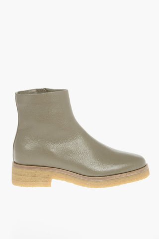 Grained Leather BORIS Shearling Ankle Boots with Side Zip Fastening