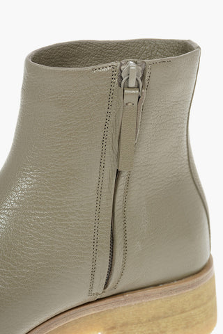 Grained Leather BORIS Shearling Ankle Boots with Side Zip Fastening