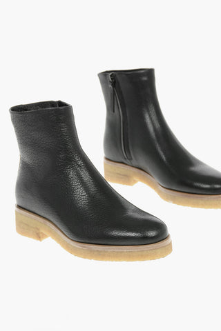 Grained Leather BORIS Shearling Ankle Boots with Side Zip Fastening