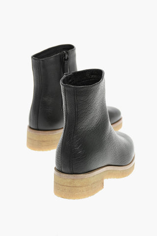 Grained Leather BORIS Shearling Ankle Boots with Side Zip Fastening
