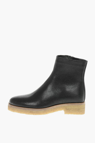 Grained Leather BORIS Shearling Ankle Boots with Side Zip Fastening