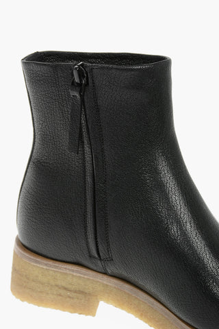 Grained Leather BORIS Shearling Ankle Boots with Side Zip Fastening