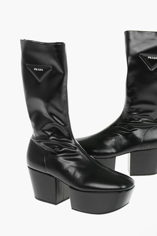 Tech Faux Leather Ankle Boots with Statement Sole and Embossed Iconic Logo 7cm