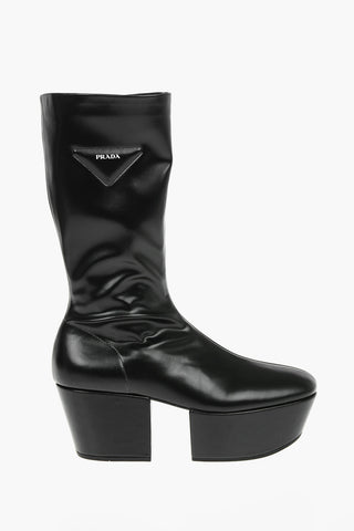 Tech Faux Leather Ankle Boots with Statement Sole and Embossed Iconic Logo 7cm