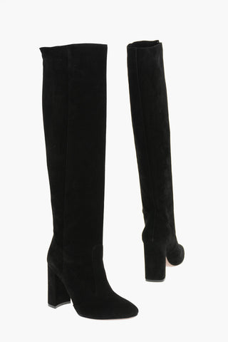 Suede Leather Pull-on Knee-high Boots 9,5cm