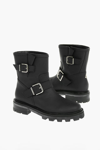 Rubberrised Leather YOUTH Ankle Boots embellished with Logoed Buckles