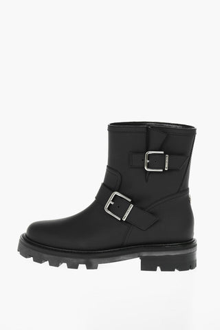 Rubberrised Leather YOUTH Ankle Boots embellished with Logoed Buckles