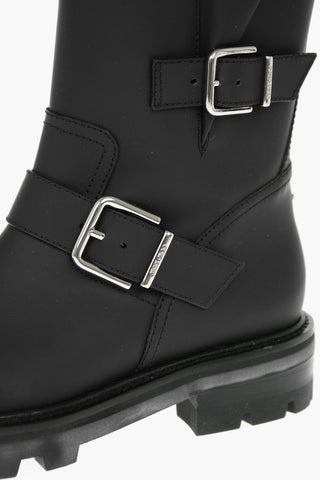 Rubberrised Leather YOUTH Ankle Boots embellished with Logoed Buckles