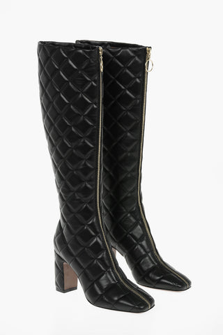 Quilted Soft Leather Knee-high Boots with Contrasting front Zip 8,5cm