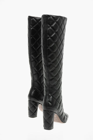 Quilted Soft Leather Knee-high Boots with Contrasting front Zip 8,5cm
