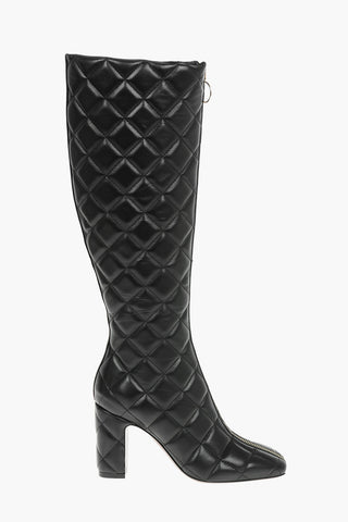 Quilted Soft Leather Knee-high Boots with Contrasting front Zip 8,5cm