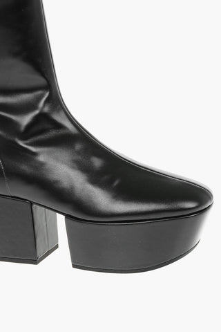 Stivali alla coscia in Ecopelle Tech con Suola Statement e Logo Iconico in Rilievo 7cm