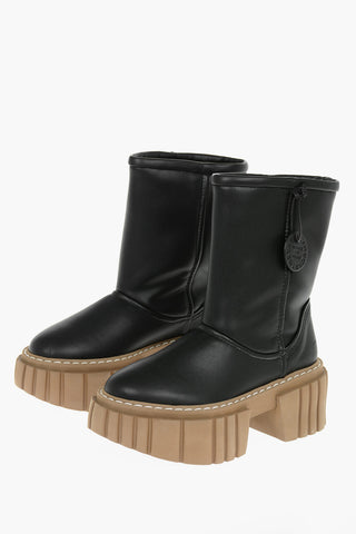 Faux-leather EMILIE Shearling Combat Boots with Chunky Platform Sole 7cm