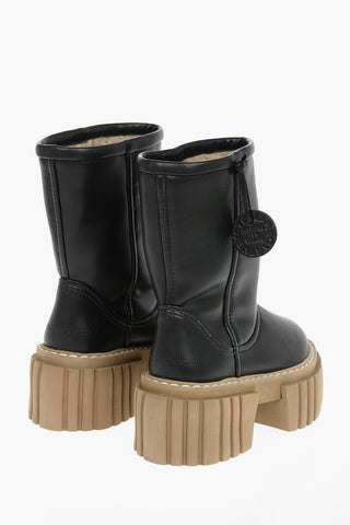 Faux-leather EMILIE Shearling Combat Boots with Chunky Platform Sole 7cm