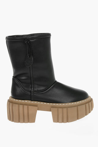 Faux-leather EMILIE Shearling Combat Boots with Chunky Platform Sole 7cm