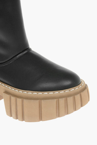 Faux-leather EMILIE Shearling Combat Boots with Chunky Platform Sole 7cm