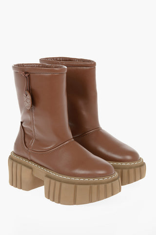 Faux-leather EMILIE Shearling Combat Boots with Chunky Platform Sole 7cm