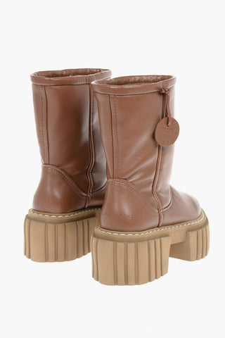 Faux-leather EMILIE Shearling Combat Boots with Chunky Platform Sole 7cm