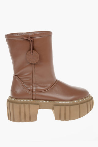 Faux-leather EMILIE Shearling Combat Boots with Chunky Platform Sole 7cm
