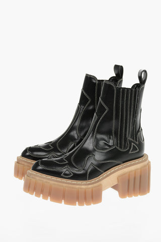 Faux-leather EMILIE Chelsea Booties Embellished with Contrasting Stitchings and Chunky Sole 7,5cm