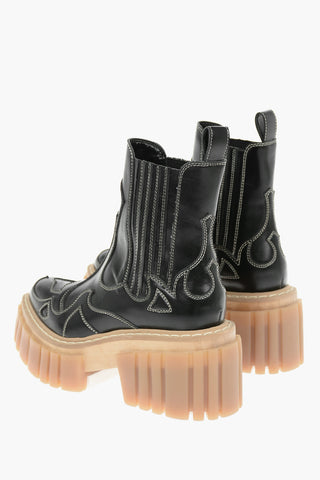 Faux-leather EMILIE Chelsea Booties Embellished with Contrasting Stitchings and Chunky Sole 7,5cm