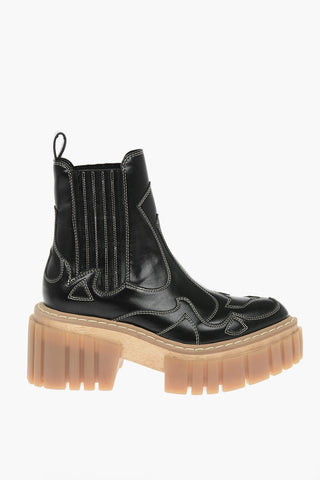Faux-leather EMILIE Chelsea Booties Embellished with Contrasting Stitchings and Chunky Sole 7,5cm
