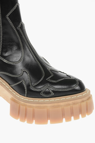 Faux-leather EMILIE Chelsea Booties Embellished with Contrasting Stitchings and Chunky Sole 7,5cm
