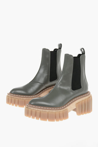 Faux-leather EMILIE Pointed-toed Chelsea Booties with Statement Sole 8cm