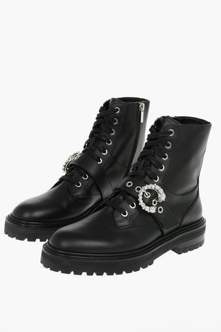 Leather CORA Combat Boots embellished with Crystal Buckle